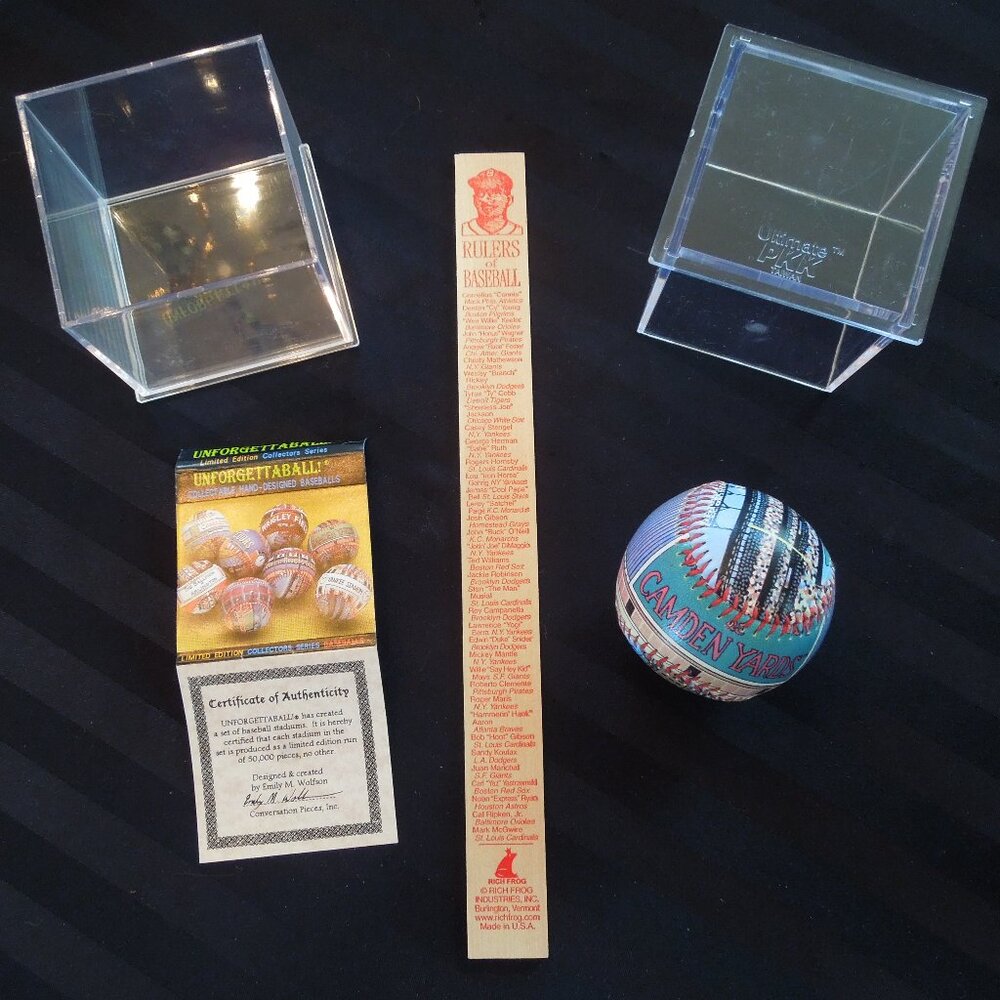 Unforgettaball Camden Yards Collector's Baseball and 12" Wood Rulers of Baseball